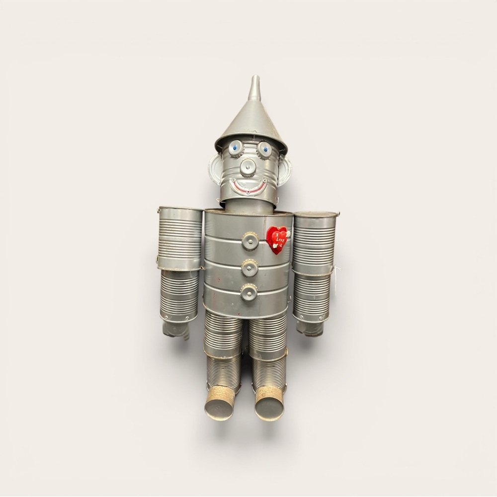 Folk Art Tin Man Sculpture Wizard Of Oz Recycled Robot Vintage 24 Inch